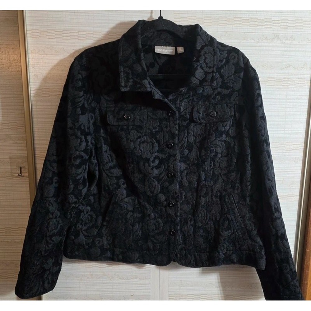 Croft & Barrow Black Floral Jacquard Button Front Jacket Women XL